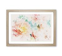 Pale Pink Dahlia Flowers in Bloom Watercolour Framed Print | A2 Oak Framed Wall Art | Ready to Hang | Modern Floral Picture | Living Room Bedroom Lounge Office