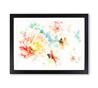 Pale Pink Dahlia Flowers In Bloom Watercolour Modern Framed Wall Art Print, Ready to Hang Picture for Living Room Bedroom Home Office Décor, Black A3 (46 x 34 cm)