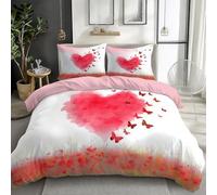 Pale Pink Duvet Cover Set Super King Bed 3pcs Romantic Pink Hearts Clouds Butterflies Bedding Set with Zipper Closure Corner Ties - Soft Durable Easy Care, Reversible quilt cover With Pillow Case