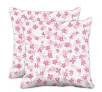 Pale Pink Flower Spring Crystal Velvet Cushion Covers, Soft Pink Cherry Blossoms Sofa Throw Pillow Cover 40cm X 40cm, 16X16 Inch Pillowcases for Bedroom, Gift for Men Gift Set Women, Set of 2