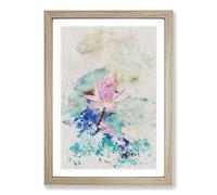 Pale Pink Water Lily Watercolour Framed Print | A2 Oak Framed Wall Art | Ready to Hang | Modern Floral Picture | Living Room Bedroom Lounge Office