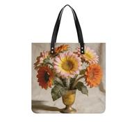 Pale Pink Yellow Bouquet Square PU Leather Tote Bag
