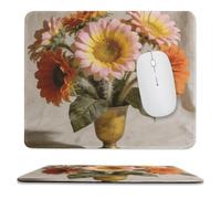 Pale Pink Yellow Bouquet Stitched Edge Mouse Pad