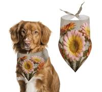 Pale Pink Yellow Orane Vintage Sunflower Dog Bandana, Soft Breathable Pet Scarf, Personalized Dog Bib Kerchief for Small Medium Large Dogs Cats, Exquisite Pet Neckerchief for Daily Wear, Travel, Party