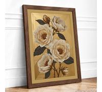 Pale Roses in Bloom Botanical Framed Wall Art Print A3 (42×29.7cm) Walnut, Wall Decor for Living Room, Bedroom, Office & Home, Ready to Hang, Art Gift