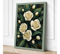 Pale Roses in Green Botanical Canvas Wall Art Print 30x20 Inch | Sage