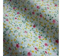 Pale Sage Green Polycotton Fabric with Little Pink Flower Design (Per Metre)