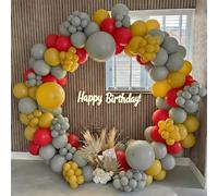 Pale Sage Green, Red & Mustard Yellow Balloon Garland Arch Kit, 125PCS Latex Balloons for Birthday, Baby Shower, Wedding & Event Backdrop Décor