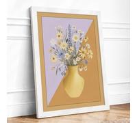 Pale Vase with Daisies Minimalist Framed Wall Art Print A4 (29.7×21cm) White, Wall Decor for Living Room, Bedroom, Office & Home, Ready to Hang, Art Gift