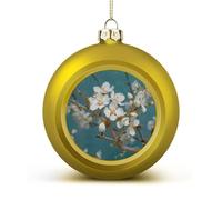 Pale White Flowers Christmas Tree Ornaments 4CM Shatterproof Pc Plastic Balls with Lanyard Baubles Hanging Christmas Ball Ornaments for Xmas Tree Holiday Party Wedding Home Decorations
