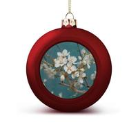 Pale White Flowers Christmas Tree Ornaments 4CM Shatterproof Pc Plastic Balls with Lanyard Baubles Hanging Christmas Ball Ornaments for Xmas Tree Holiday Party Wedding Home Decorations