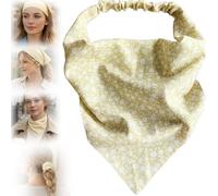 Pale Yellow Vintage Floral Headband with Adjustable Elastic - Soft Fabric Hair Scarf for Boho Outfits, Comfortable Bandana Headwrap for Women and Teens, Lightweight for Festivals, Casual Wear