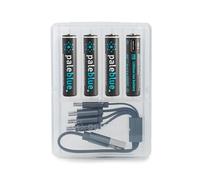 Paleblue USB Rechargeable AAA Lithium-ion Batteries, 1 Hour Charge Time, Recharge Over 1000 Times, 600 mAh, 4-in-1 USB-A to USB-C Charging Cable, 4 Pack