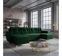 Palermo U Corner Sofa Bed With Storage Green Upholstery Spacious Design Sprung Cushioning