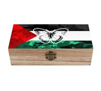Palestine Flag And Butterflies Wooden Storage Treasure Box Container 7.9'' X 3.7'' X 2.3'' Keepsake Boxes with Hinged Lid And Front Clasp
