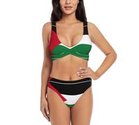 Palestine Flag Bikini Set for Women Front Cross Design Push Up High Waisted Two Piece Swimsuit Black