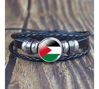 Palestine Flag Charm Bracelet - Coat Of Arms Of Glass Gem Multilayer Pu Leather Wristband,Palestine Flag Glass Button Bracelets Jewelry,Unisex Adjustable Bracelet Wristband,As Shown,Adjustable