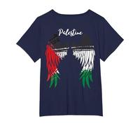 Palestine Flag Dad On Back Side Palestinian Angel Kids Wings T-Shirt, Women's Plus, Navy Blue, 6X