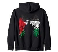 Palestine Flag Dad On Back Side Palestinian Angel Kids Wings Zip Hoodie