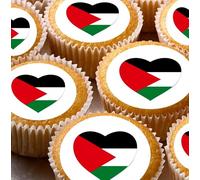 Palestine Flag hearts style 24 pre-cut edible party decorations Wafer Paper Cupcake Topper Cake