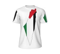 Palestine Flag Map Dry Fit T-Shirts for Men - Moisture Wicking Gym Shirts,Workout Shirts with Round Neck,Ideal for Fitness, Black, XL