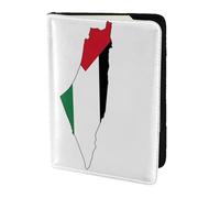 Palestine Flag Map print Leather Card Case Travel Accessories Passport Holder Cover Wallet for Women Men, Black, One Size