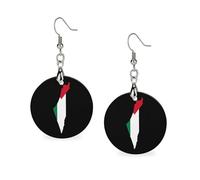 Palestine Flag Map Round Wooden Earrings Boho Drop Pendant Fashion Gifts for Women