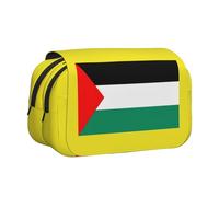 Palestine Flag Print Double Clamshell Pen Case, Zipper Pockets, Large Capacity For Art Supplies & Travel