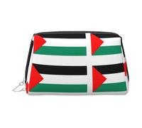 Palestine Flag Print Leather Cosmetic Pouch, Leather Makeup Bag for Purse with Top Zip Closure Stylish Toiletry Bag
