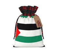 Palestine Flag Printing Color Matching Plaid Christmas Bag With Drawstring For Christmas Birthdays Party,4.7x6.9 Inch
