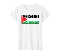 Palestine Flag Silence is Complicity Value Graphic T-Shirt, Women, White, XL
