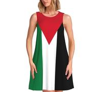 Palestine Flag1 Print Stylish Summer Dress for Women,Sleeveless A-Line Sundress with Pockets, for Beach Vacation, Black, M