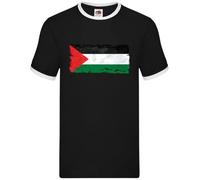 Palestine Grunge Style Flag - Mens Contrast Ringer T-Shirt - Black/White - Medium