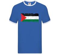 Palestine Grunge Style Flag - Mens Contrast Ringer T-Shirt - Royal/White - Medium