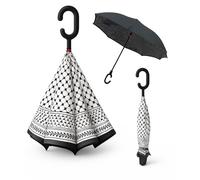 Palestine Keffiyeh Pattern Double Layer Inverted Umbrella with C-Handle, Windproof Design, Black and White, Black And White Geometric Pattern, Default