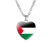 Palestine Map Flag Pendant Necklaces - Hip Hop Heart Glass Charm Card Choker Chain,For Women Men Sweater Chain Jewelry Gift Accessories,White,Long:50Cm
