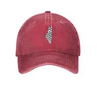 Palestine Map with Keffiyeh Baseball Cap - Distressed Washed Cotton Denim Cap,Classic Trucker Hat Golf Cap Casual Sun Hat Adjustable Outdoor Sport Caps,Wine Red,One Size
