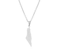 Palestine Necklace Israel and Palestine Map Pendant Necklace Stainless Steel Palestine Letter Map Necklace for Women Men Arabic National Jewelry (02 Silver)