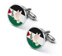 Palestine Palestinian Flag Peace Bird Cufflinks for Men Round Cuff Links Black Tie Clips for Business Wedding Graduation
