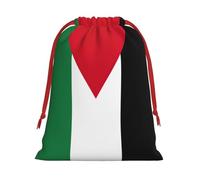 Palestinian Flag Print Christmas Drawstring Gift Bags, Xmas Holiday Fabric Gift Wrapping Bag For Party, Size-L