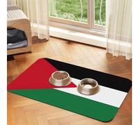 Palestinian Flag Print Pet Food Mat Absorbent Non Slip PU Leather Feeding Mat for Dogs Cats Rubber Bottom
