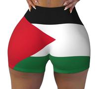 Palestinian Flag Women s 4-Way Stretch Workout Shorts Squat-Proof, Anti-Chafing, High Waist Yoga Casual Wear, Black, XL