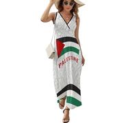 Palestinian Free Palestine Casual Womens Dresses A-Line Beach Long Dress V Neck Sleeveles Sundress M