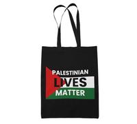 Palestinian Lives Matter Print Tote Bag - Black - Peaceful Quotation Printed Custom Bag - Personalised Tote Bag with Humanitarian Message for Men and Women