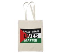 Palestinian Lives Matter Print Tote Bag - Natural - Peaceful Quotation Printed Custom Bag - Personalised Tote Bag with Humanitarian Message for Men and Women