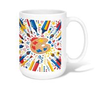 Palette Ceramic Coffee Mug, Artistic Colorful Paintbrush Marker Innovative Red Novelty Tea Cup with Handle Ideal for Friends Family Co-Worker Lovers Eldership Senior 15 Oz