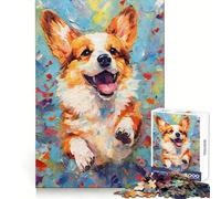 Palette Corgi Dog Painting Jigsaw Puzzles for Teenagers 1000 Pieces Reason Skill Toy Soothing Play Exact Cut Santa Wish Gift (38x52cm)