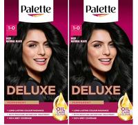 Palette Deluxe Creme Colouration 1-0 Deep Natural Black Hair Dye, Permanent Hair Dye, Long-Lasting Hair Colouring with Moisture Retention Treatment and 100% Grey Coverage (Pack of 2)