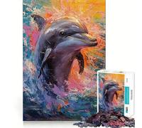 Palette Dolphin Painting Jigsaw 1000 Pieces for Adults Cognitive Toy Bonding Time Pattern Assembly Santa Wish Item (50x75cm)