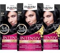 Palette Intensive Cream Colouration 1-1/909 Blue Black Level 3 (3 x 115 ml), Permanent Hair Colour for up to 8 Weeks of Intensive Colour Shine & 100% Grey Coverage